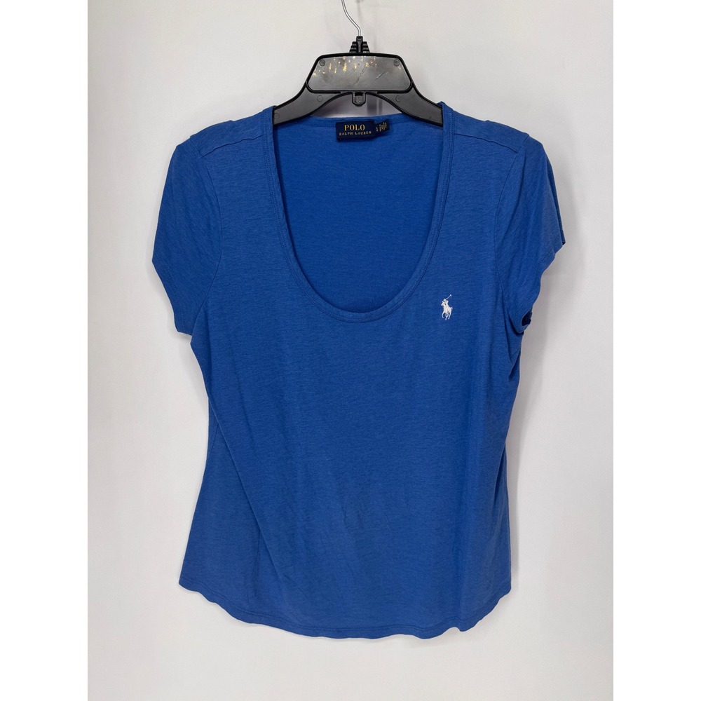 Polo Ralph Lauren T-Shirt Women Large Blue EUC Scoop Neck Pony Logo Cotton Blend